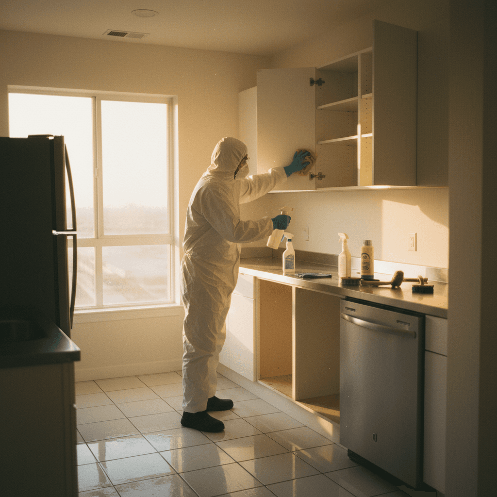Complete move-in/move-out cleaning of an empty kitchen space